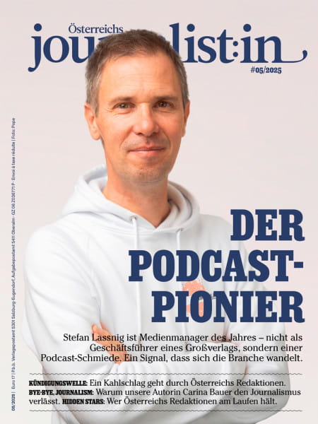 Österreichs Journalist:in 2025/05: Stefan Lassnig ist Medienmanager des Jahres – nicht als Geschäftsführer eines Großverlags, sondern einer Podcast-Schmiede. Ein Signal, dass sich die Branche wandelt.