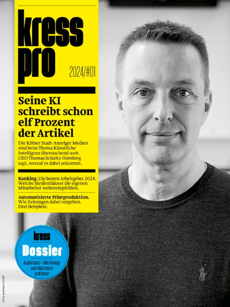 kress pro 2024/01: Seine KI schreibt schon elf Prozent der Artikel - Die Kölner Stadt-Anzeiger Medien sind beim Thema Künstliche Intelligenz überraschend weit. CEO Thomas Schultz-Homberg sagt, worauf es dabei ankommt.