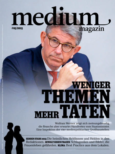 medium magazin 2025 Nr. 5: Wolfram Weimer zeigt sich meinungsfreudig, die Branche aber erwartet Handfestes vom Staatsminister. Eine Inspektion der vier medienpolitischen Großbaustellen.