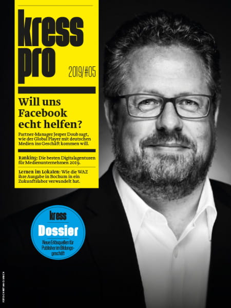 kress pro 2019/05: Will uns Facebook echt helfen? Partner-Manager Jesper Doubt sagt, wie der Globale Player mit deutschen Medien ins Geschäft kommen will.
