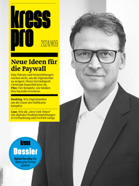 kress pro 2024/09: Neue Ideen für die Paywall - Eine Flatrate und Preiserhöhungen reichen nicht, um die Digitalerlöse zu steigern. Wozu Vertriebsprofi Christoph Hauschild jetzt rät. Plus: Vier Beispiele, wie Medien ihre Paywalls erweitern.