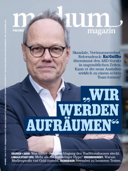 medium magazin 2023 Nr. 1: "Wir werden aufräumen" - Skandale, Vertrauensverlust, Reformdruck: Kai Gniffke übernimmt den ARD-Vorsitz in ungemütlichen Zeiten. Kann er die neun Anstalten wirklich zu einem echten Team formen?