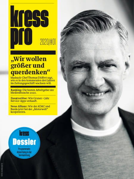kress pro 2020/01, "Wir wollen größer und querdenken": Madsack-Chef Thomas Düffert sagt, wie er in den kommenden drei Jahren im Zeitungsgeschäft wachsen will.