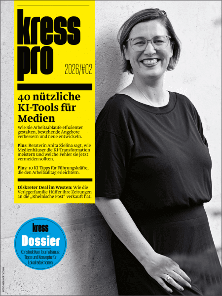 kress pro 2026/02: 40 nützliche KI-Tools für Medien - Wie Sie Arbeitsabläufe effizienter gestalten, bestehende Angebote verbessern und neue entwickeln.
