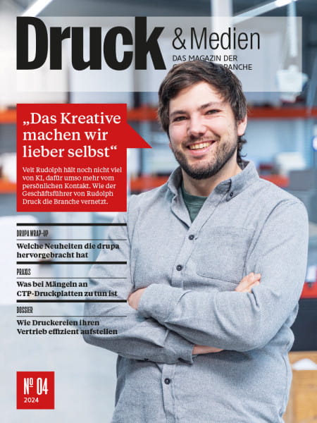 Druck & Medien Nr. 4/2024: „Das Kreative machen wir lieber selbst“ - Veit Rudolph hält noch nicht viel von KI, dafür umso mehr vom persönlichen Kontakt. Wie der Geschäftsführer von Rudolph Druck die Branche vernetzt.